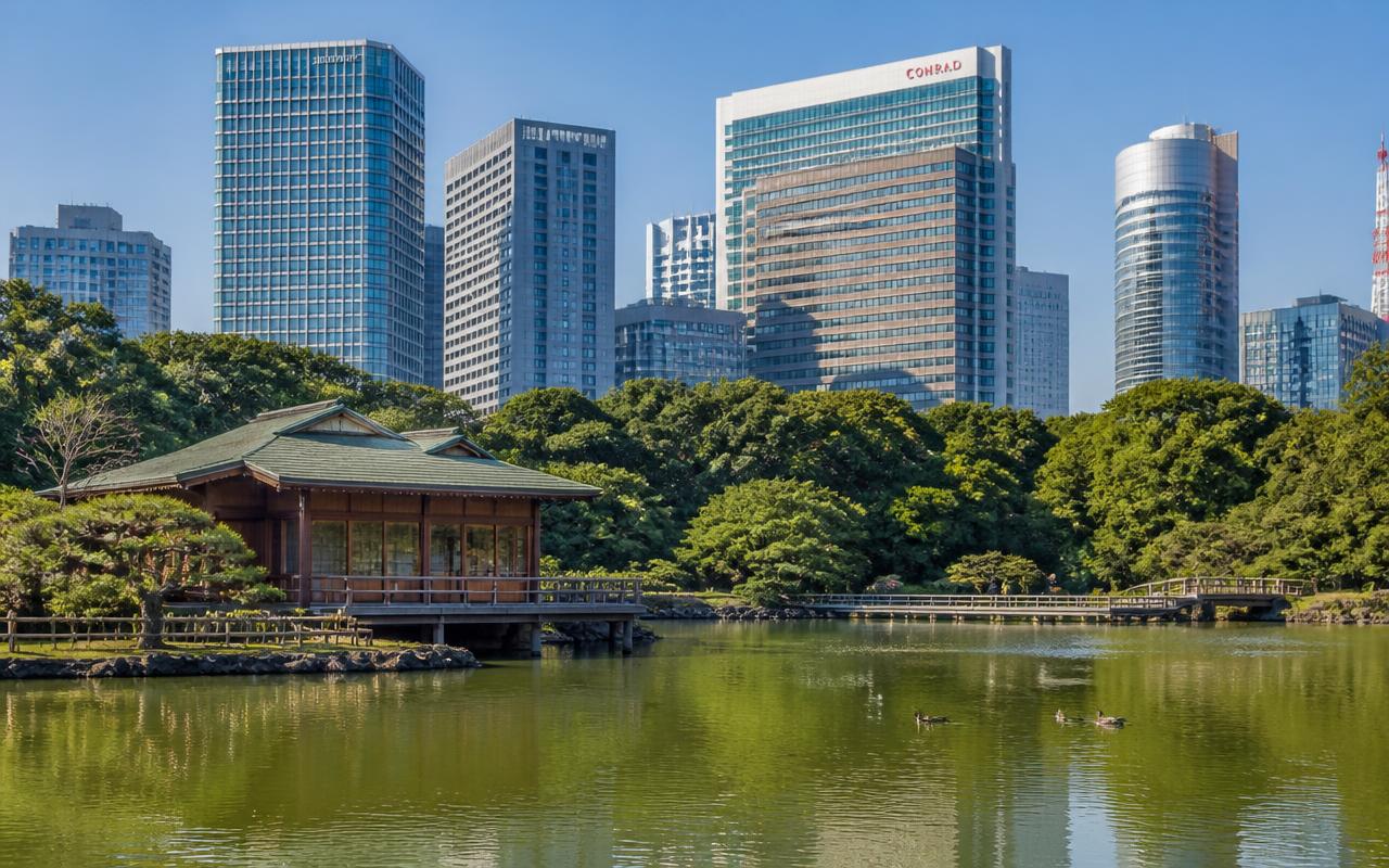 Hamarikyu-trädgården och matcha